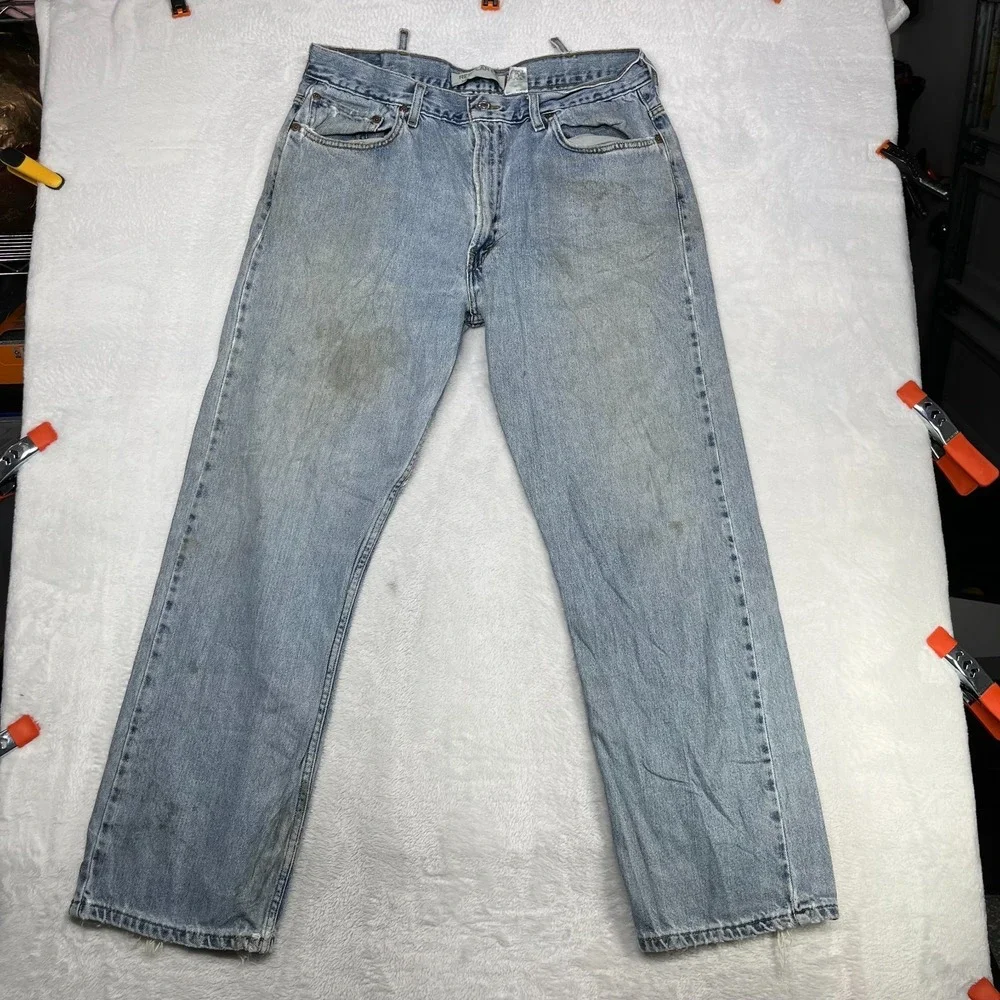 Levi's 505 Straight Leg Jeans Men's 34X31 Blue Denim Pockets Zip‎ Fly - Flaws
